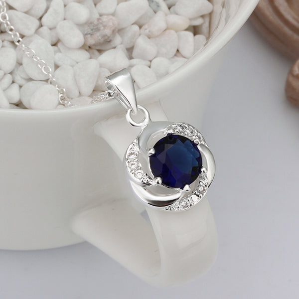 Silver Blue Stone Pendant-27